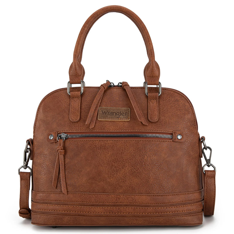 Load image into Gallery viewer, WG186-9112BR - Wrangler Top Handle Classic Barrel Satchel Bag/Crossbody - Brown
