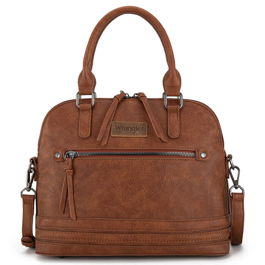 WG186-9112BR - Wrangler Top Handle Classic Barrel Satchel Bag/Crossbody - Brown