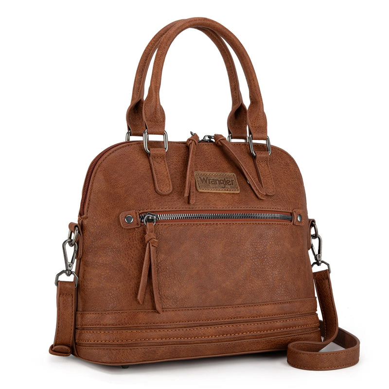 Load image into Gallery viewer, WG186-9112BR - Wrangler Top Handle Classic Barrel Satchel Bag/Crossbody - Brown
