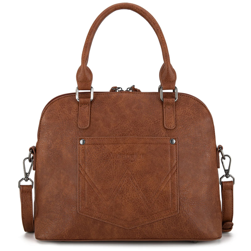 Load image into Gallery viewer, WG186-9112BR - Wrangler Top Handle Classic Barrel Satchel Bag/Crossbody - Brown
