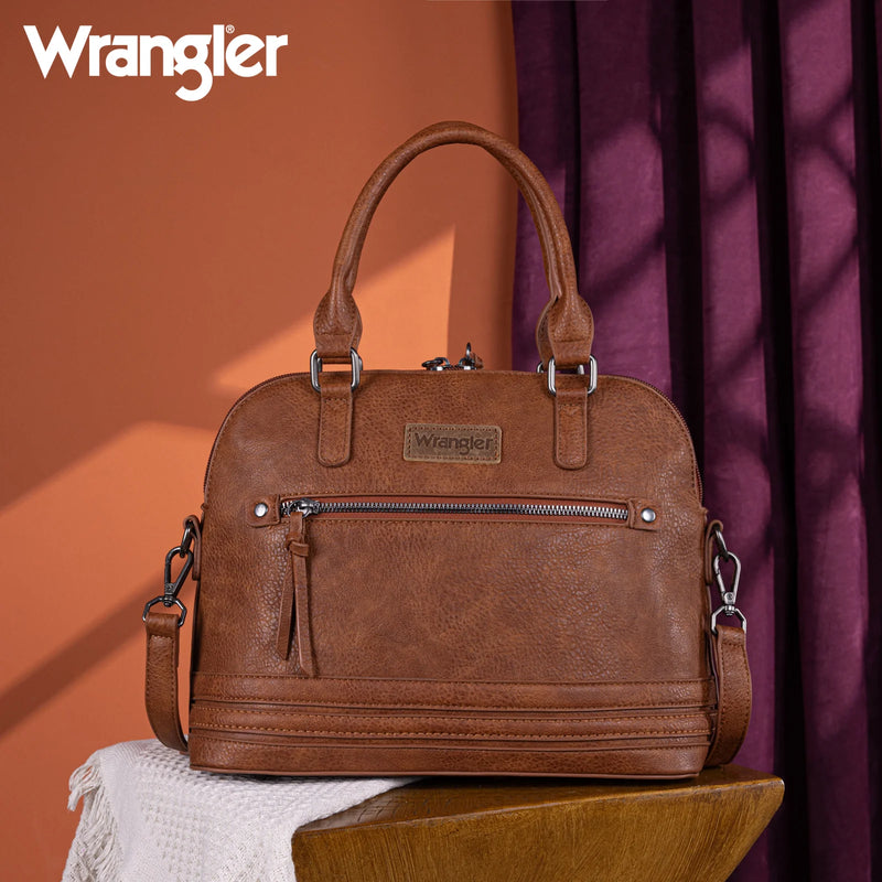 Load image into Gallery viewer, WG186-9112BR - Wrangler Top Handle Classic Barrel Satchel Bag/Crossbody - Brown
