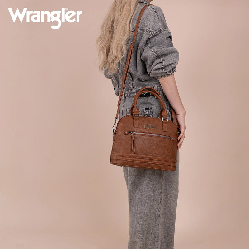 Load image into Gallery viewer, WG186-9112BR - Wrangler Top Handle Classic Barrel Satchel Bag/Crossbody - Brown
