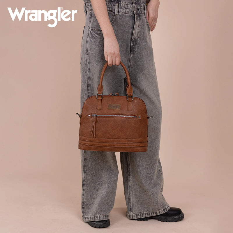 Load image into Gallery viewer, WG186-9112BR - Wrangler Top Handle Classic Barrel Satchel Bag/Crossbody - Brown
