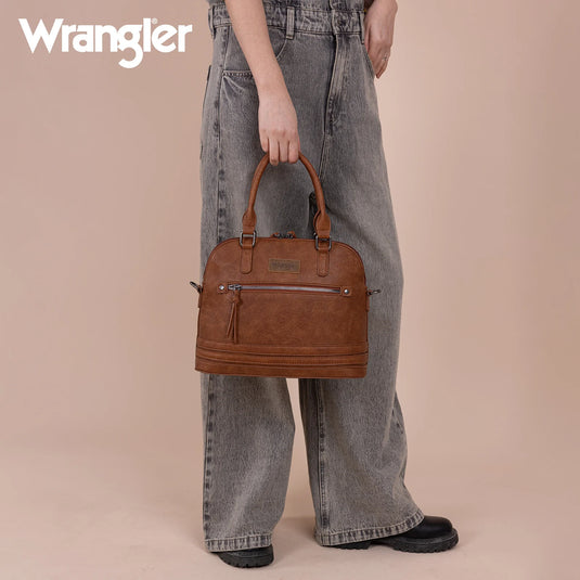 WG186-9112BR - Wrangler Top Handle Classic Barrel Satchel Bag/Crossbody - Brown