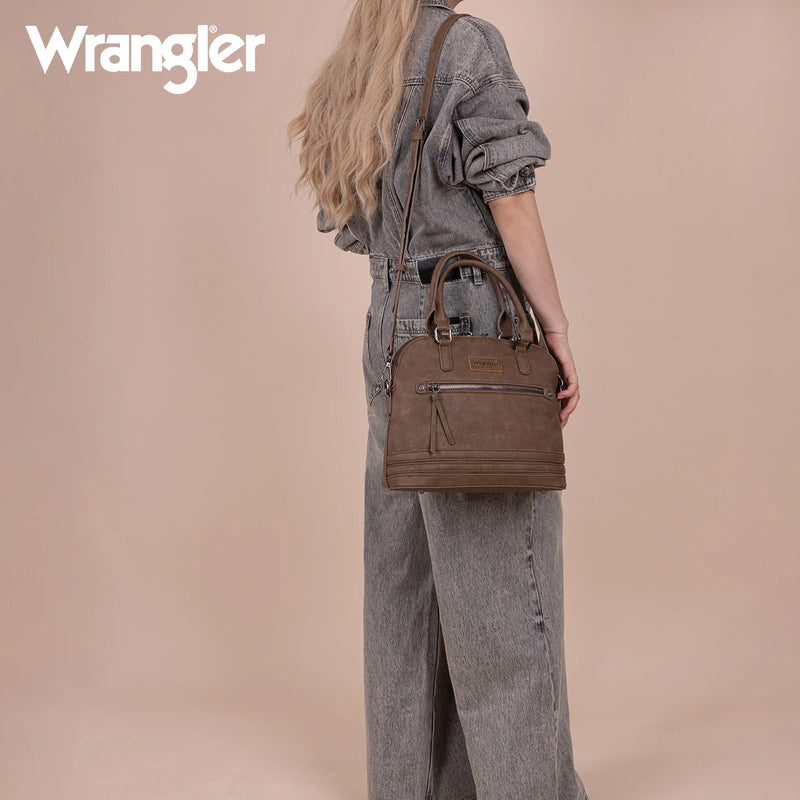 Load image into Gallery viewer, WG186-9112CF - Wrangler Top Handle Classic Barrel Satchel Bag/Crossbody - Coffee
