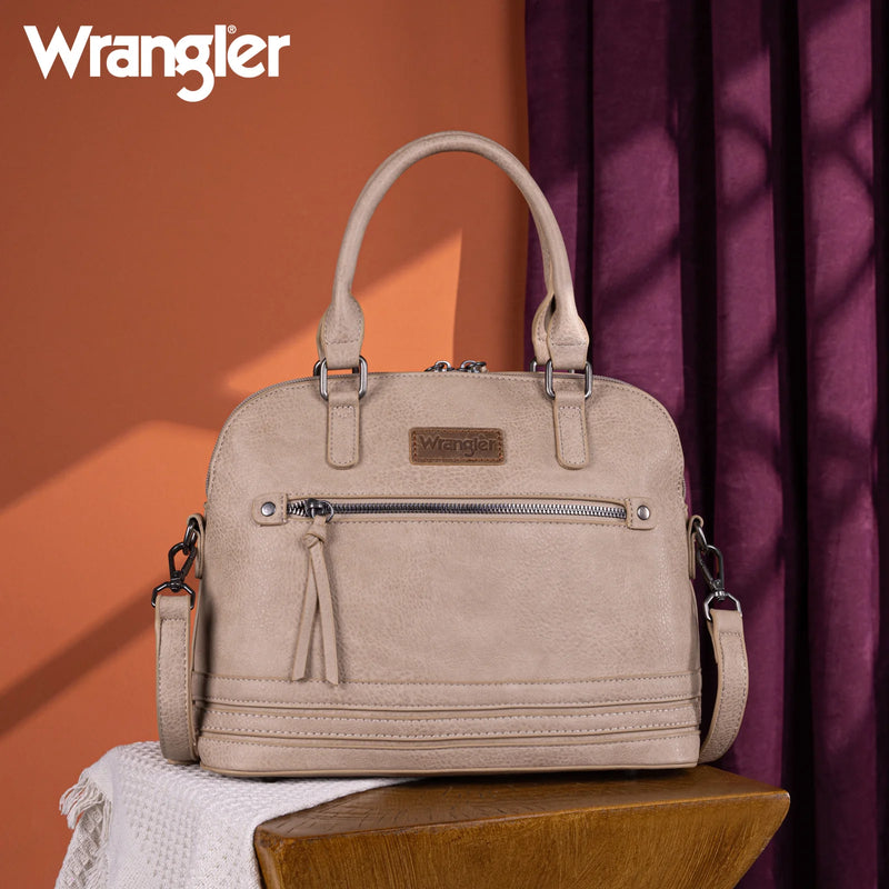 Load image into Gallery viewer, WG186-9112TN - Wrangler Top Handle Classic Barrel Satchel Bag/Crossbody - Tan
