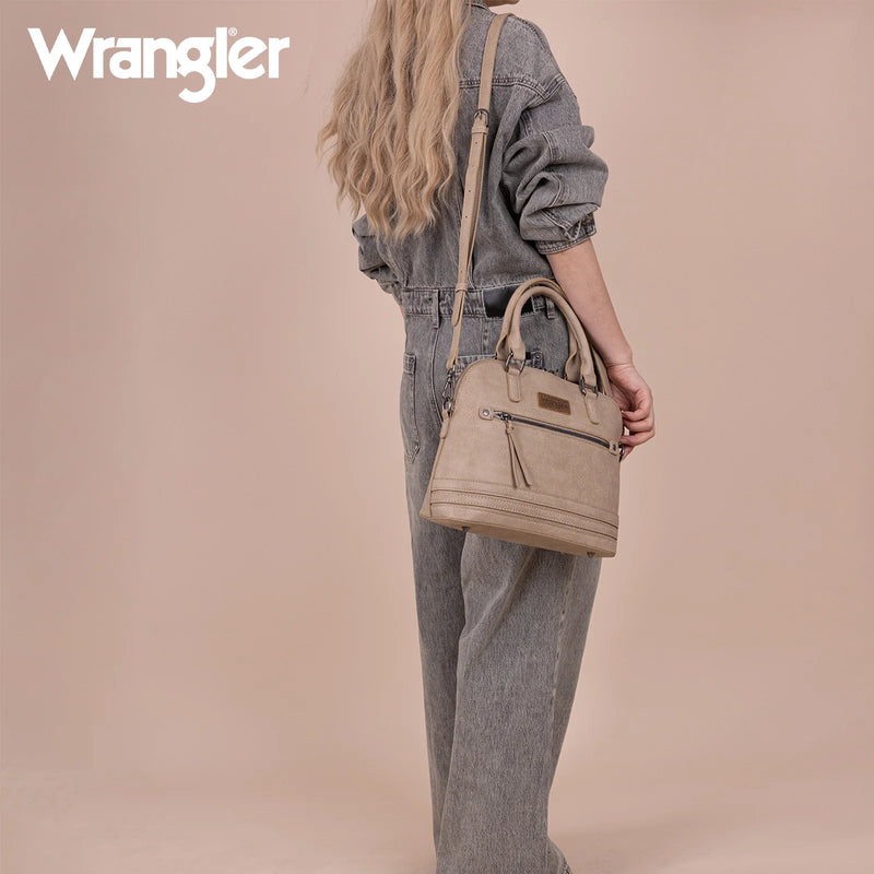 Load image into Gallery viewer, WG186-9112TN - Wrangler Top Handle Classic Barrel Satchel Bag/Crossbody - Tan
