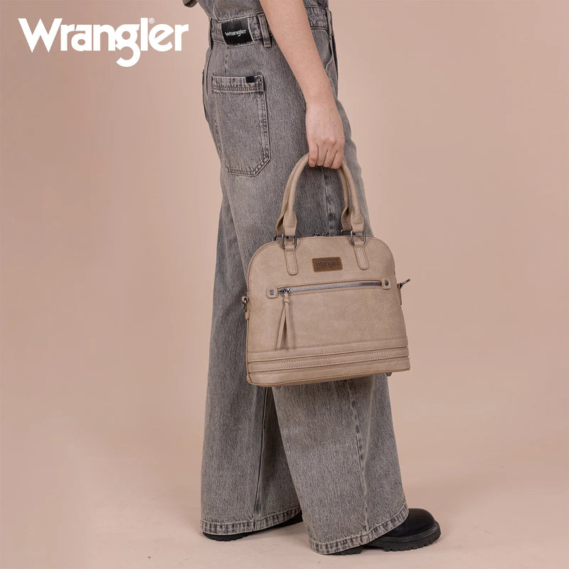 Load image into Gallery viewer, WG186-9112TN - Wrangler Top Handle Classic Barrel Satchel Bag/Crossbody - Tan
