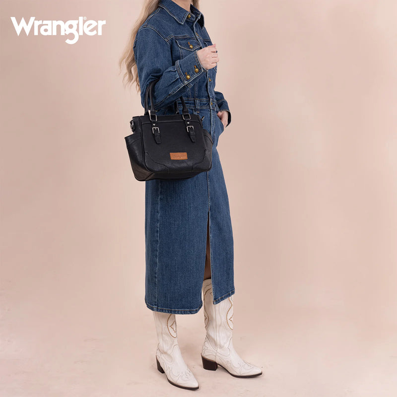 Load image into Gallery viewer, WG187-8318BK - Wrangler Carry-All Buckle Tote/Crossbody - Black
