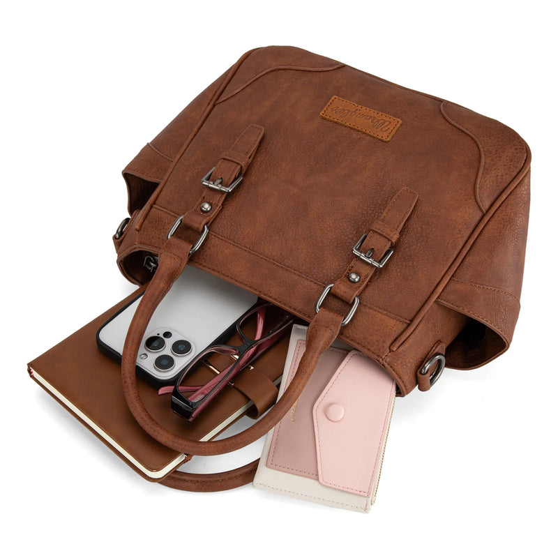 Load image into Gallery viewer, WG187-8318BR - Wrangler Carry-All Buckle Tote/Crossbody - Brown
