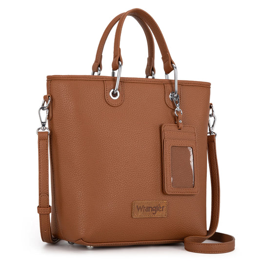 WG188-8312BR - Wrangler Top Handle Tote/Crossbody W/ Detachable Key Ring Card Holder