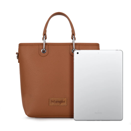 WG188-8312BR - Wrangler Top Handle Tote/Crossbody W/ Detachable Key Ring Card Holder