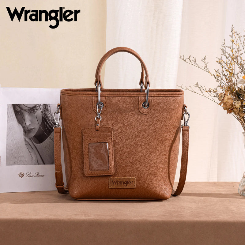 Load image into Gallery viewer, WG188-8312BR - Wrangler Top Handle Tote/Crossbody W/ Detachable Key Ring Card Holder
