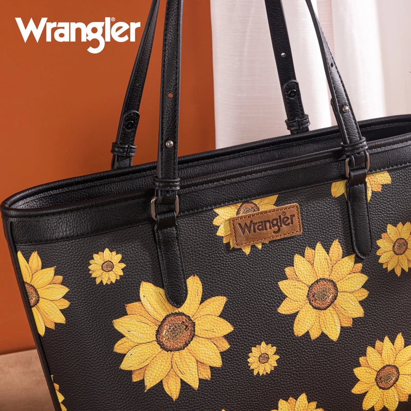 Load image into Gallery viewer, WG204-2002BK - Wrangler Sunflower Print Tote Bag - Black
