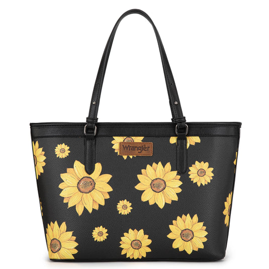WG204-2002BK - Wrangler Sunflower Print Tote Bag - Black