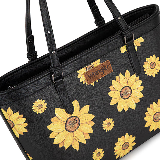 WG204-2002BK - Wrangler Sunflower Print Tote Bag - Black