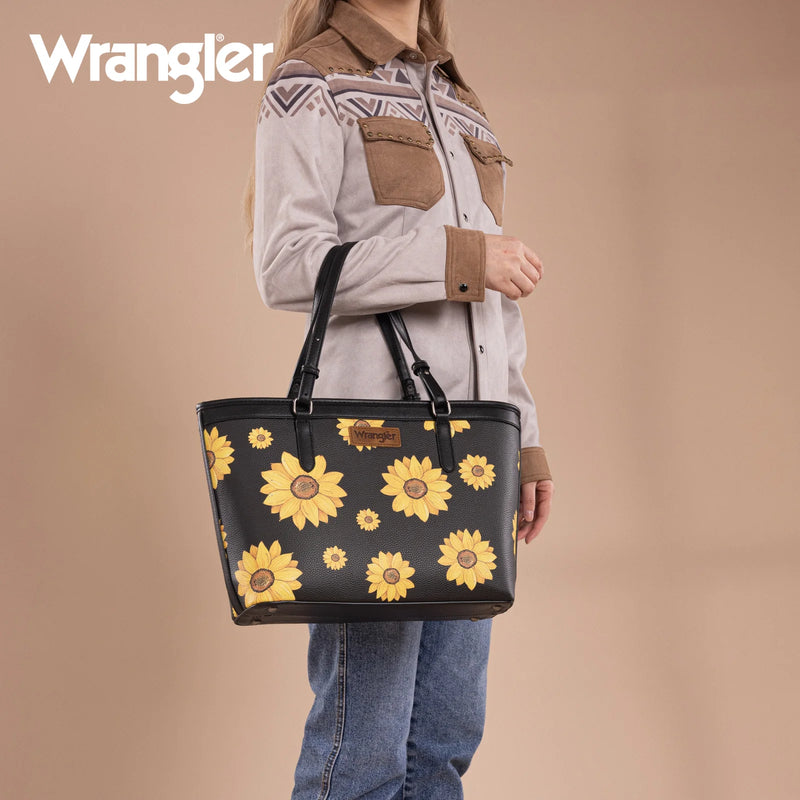 Load image into Gallery viewer, WG204-2002BK - Wrangler Sunflower Print Tote Bag - Black
