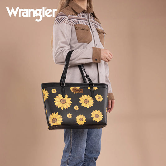 WG204-2002BK - Wrangler Sunflower Print Tote Bag - Black