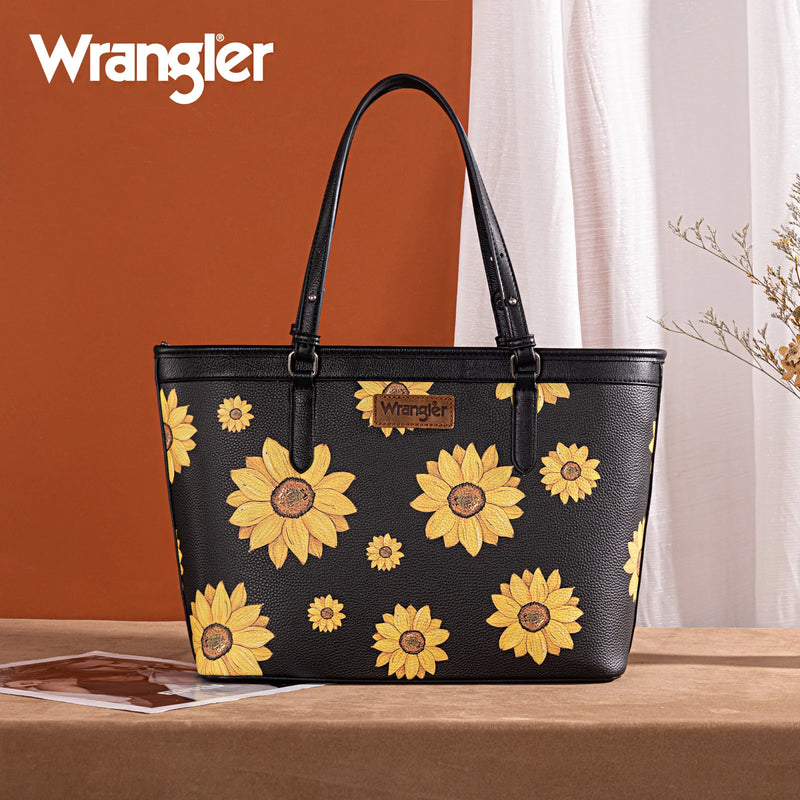 Load image into Gallery viewer, WG204-2002BK - Wrangler Sunflower Print Tote Bag - Black
