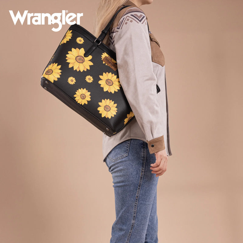 Load image into Gallery viewer, WG204-2002BK - Wrangler Sunflower Print Tote Bag - Black
