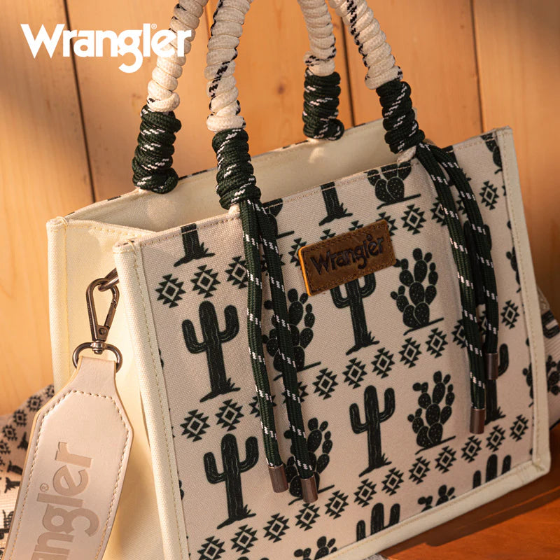 Load image into Gallery viewer, WG206-8122SBG - Wrangler Cactus Print Rope Tote/Crossbody -Beige
