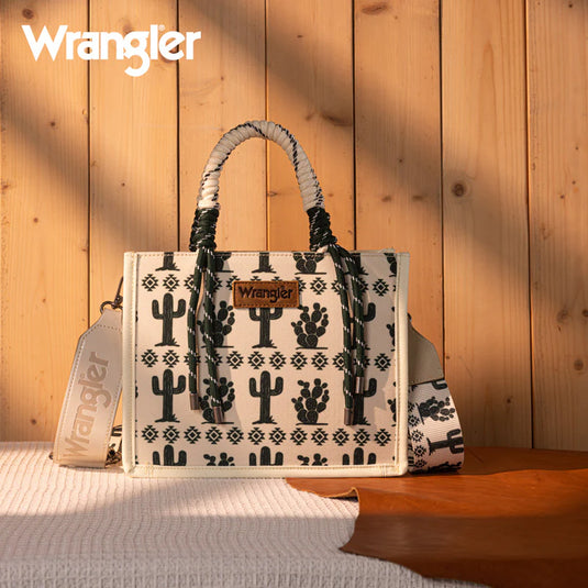 WG206-8122SBG - Wrangler Cactus Print Rope Tote/Crossbody -Beige