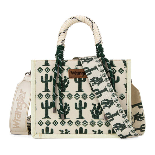 WG206-8122SBG - Wrangler Cactus Print Rope Tote/Crossbody -Beige