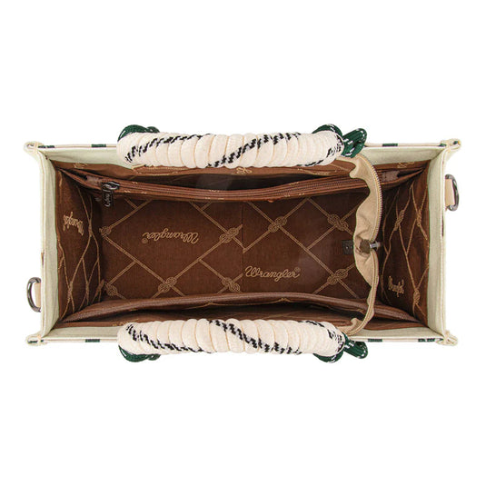WG206-8122SBG - Wrangler Cactus Print Rope Tote/Crossbody -Beige
