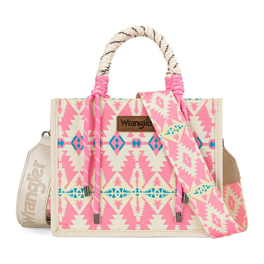 WG206-8122SLPK - Wrangler Aztec Print Rope Tote/Crossbody - Light Pink