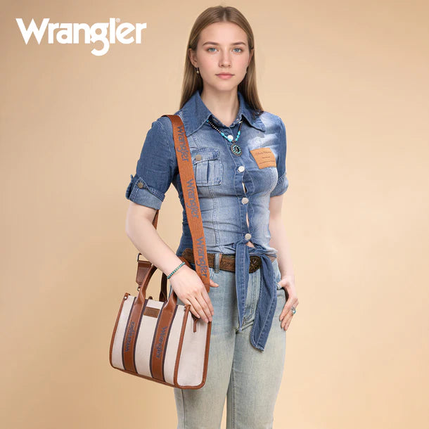 Load image into Gallery viewer, WG208-8120SBR - Wrangler Color Block Tote/Crossbody - Brown
