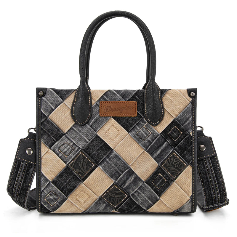 Load image into Gallery viewer, WG210-8120SBK -  Wrangler Woven Denim Concealed Carry Tote/Crossbody - Black

