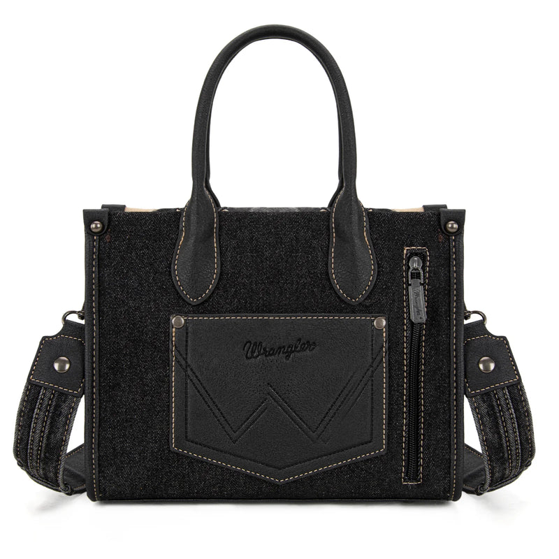 Load image into Gallery viewer, WG210-8120SBK -  Wrangler Woven Denim Concealed Carry Tote/Crossbody - Black
