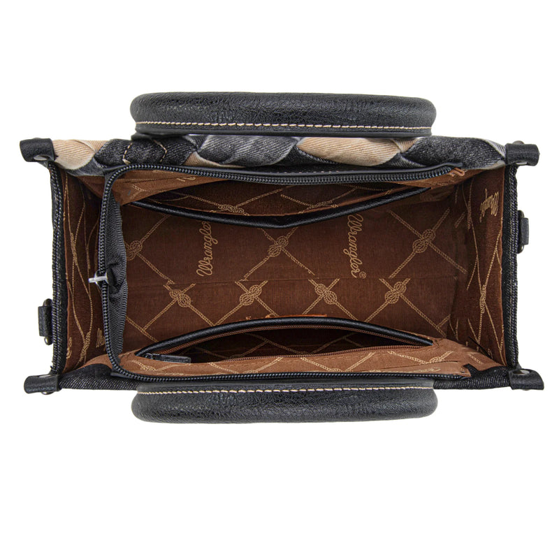 Load image into Gallery viewer, WG210-8120SBK -  Wrangler Woven Denim Concealed Carry Tote/Crossbody - Black
