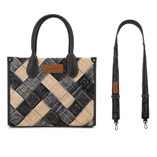 WG210-8120SBK -  Wrangler Woven Denim Concealed Carry Tote/Crossbody - Black