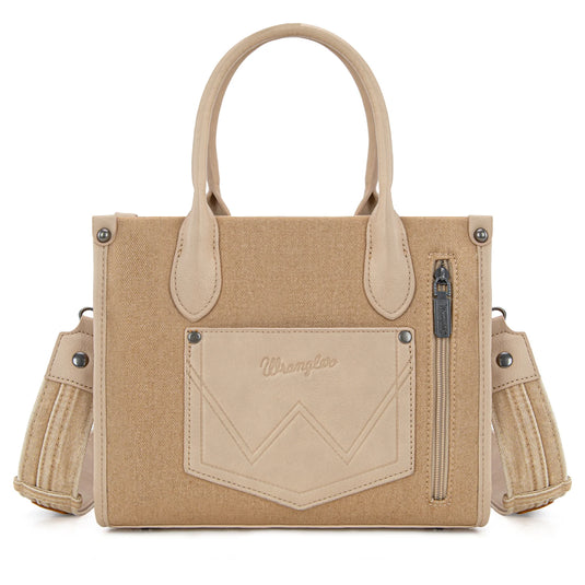 WG210-8120STN -  Wrangler Woven Denim Concealed Carry Tote/Crossbody - Tan