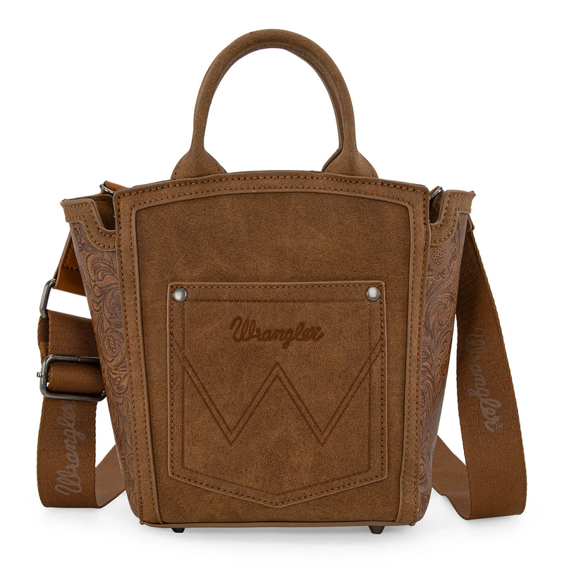 Load image into Gallery viewer, WG211-8014BR - Wrangler Aztec Embroidered Floral Embossed Tote/Crossbody
