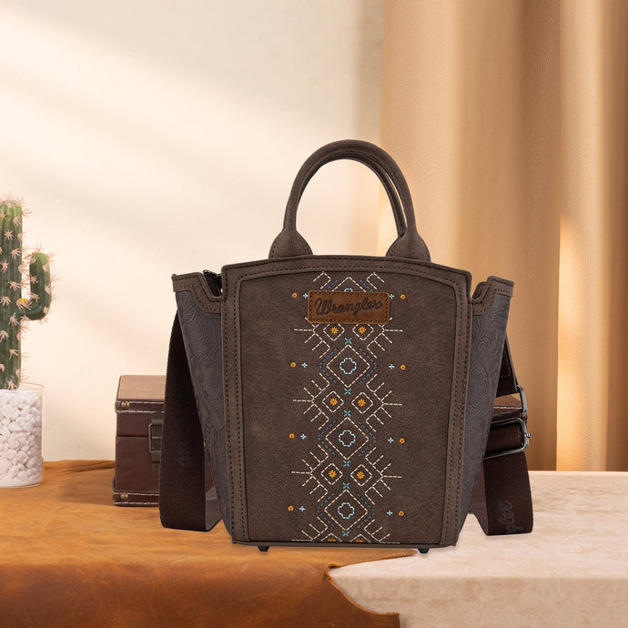 WG211-8014CF - Wrangler Aztec Embroidered Floral Embossed Tote/Crossbody