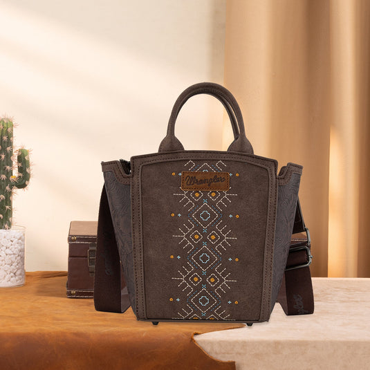 WG211-8014CF - Wrangler Aztec Embroidered Floral Embossed Tote/Crossbody