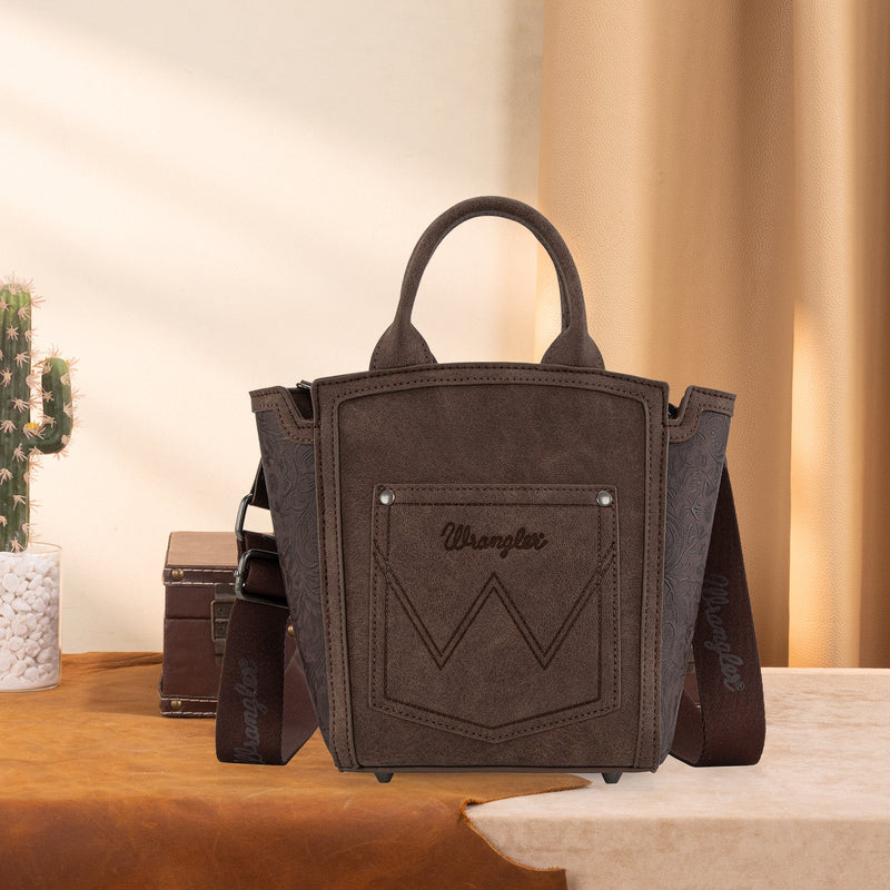 Load image into Gallery viewer, WG211-8014CF - Wrangler Aztec Embroidered Floral Embossed Tote/Crossbody
