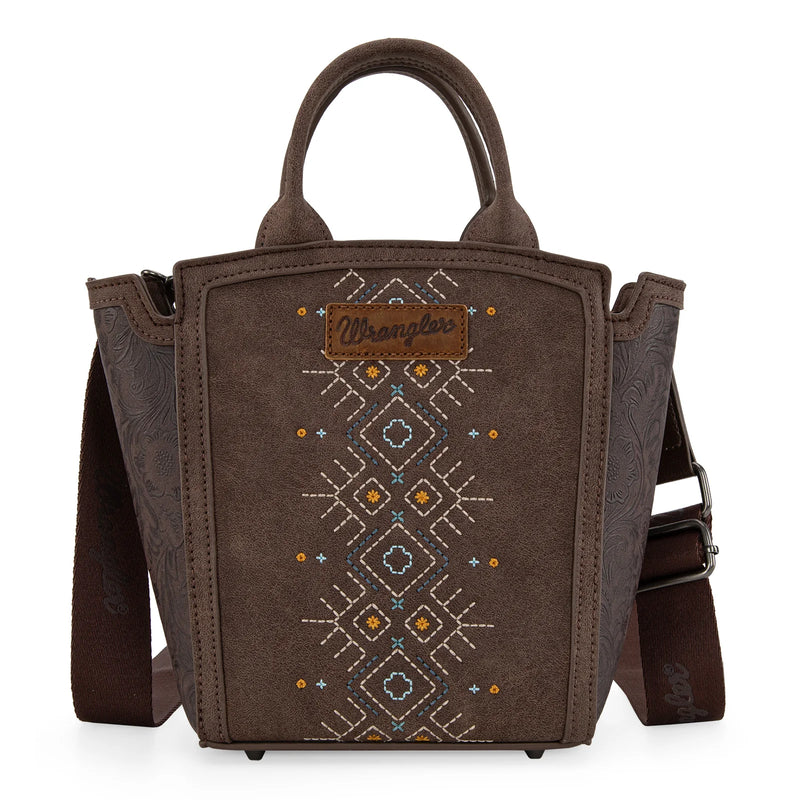 Load image into Gallery viewer, WG211-8014CF - Wrangler Aztec Embroidered Floral Embossed Tote/Crossbody
