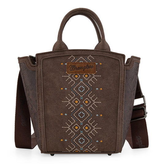 WG211-8014CF - Wrangler Aztec Embroidered Floral Embossed Tote/Crossbody