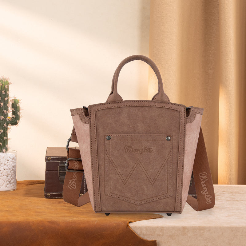 Load image into Gallery viewer, WG211-8014DPK - Wrangler Aztec Embroidered Floral Embossed Tote/Crossbody
