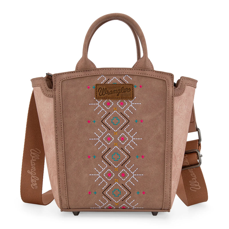 Load image into Gallery viewer, WG211-8014DPK - Wrangler Aztec Embroidered Floral Embossed Tote/Crossbody
