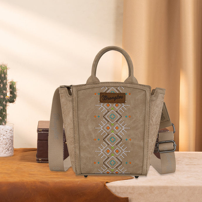 WG211-8014TN - Wrangler Aztec Embroidered Floral Embossed Tote/Crossbody