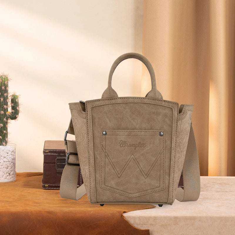 Load image into Gallery viewer, WG211-8014TN - Wrangler Aztec Embroidered Floral Embossed Tote/Crossbody
