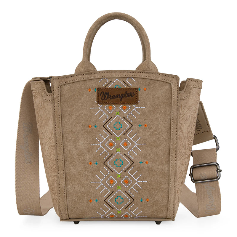 Load image into Gallery viewer, WG211-8014TN - Wrangler Aztec Embroidered Floral Embossed Tote/Crossbody
