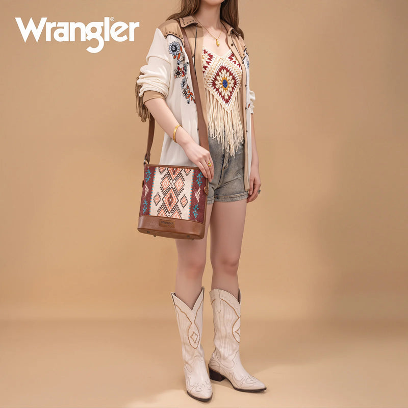 Load image into Gallery viewer, WG213-2003BR - Wrangler Aztec Distressed Print Concealed Carry Crossbody
