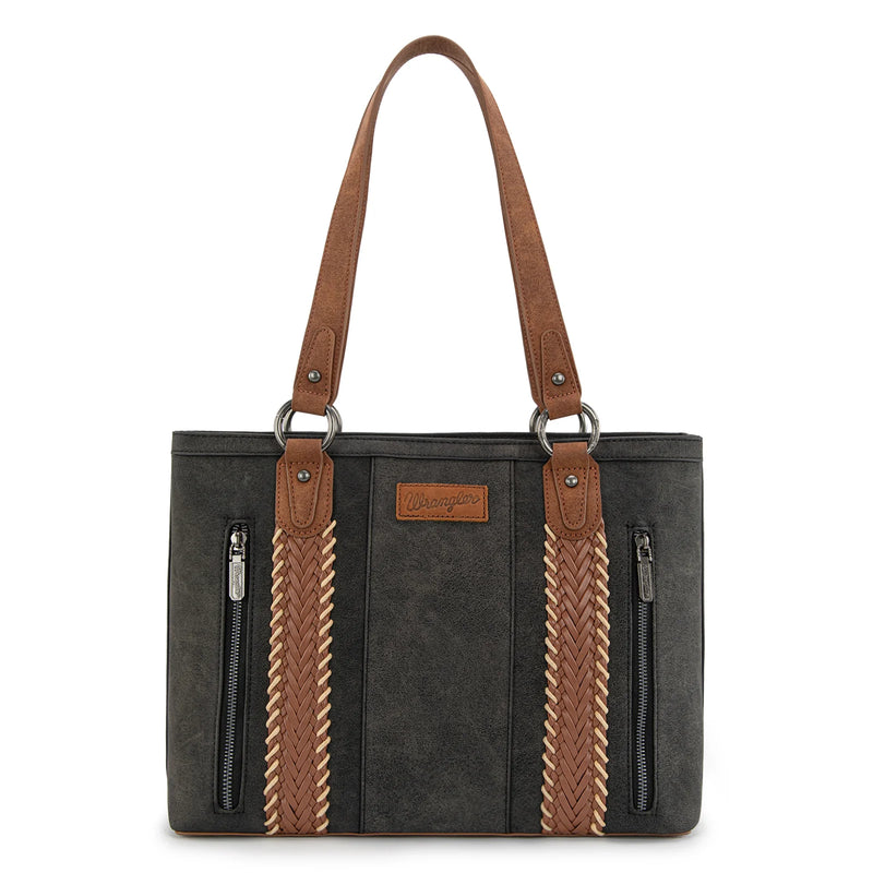 Load image into Gallery viewer, WG217-2002BK - Wrangler Braided Whipstitch Zippered Tote - Black
