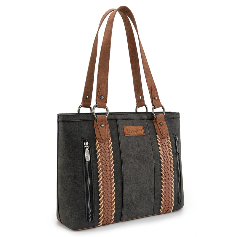 Load image into Gallery viewer, WG217-2002BK - Wrangler Braided Whipstitch Zippered Tote - Black

