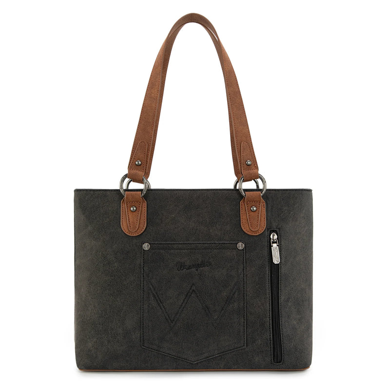 Load image into Gallery viewer, WG217-2002BK - Wrangler Braided Whipstitch Zippered Tote - Black
